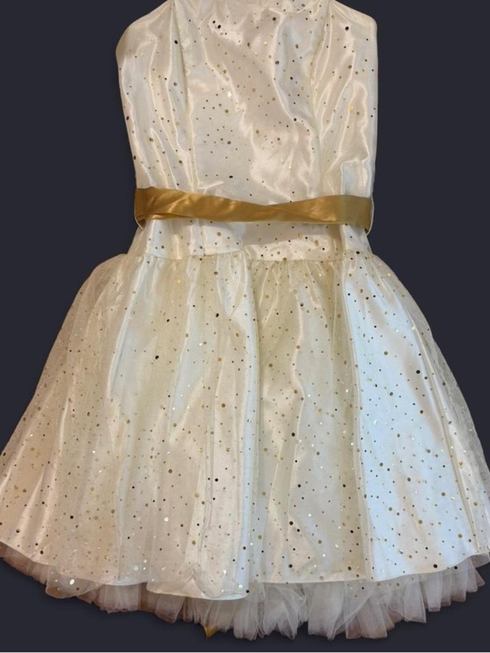 Jessica McClintock Ivory Tulle Prom Dress with Gold Sash